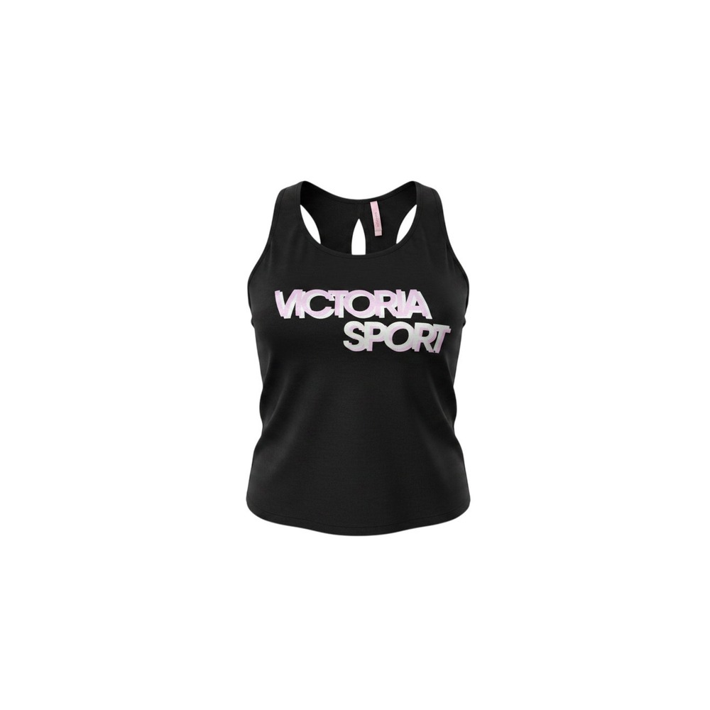 Victoria Sport Tank Top Womens Medium Black Graphic Logo Keyhole Racerback